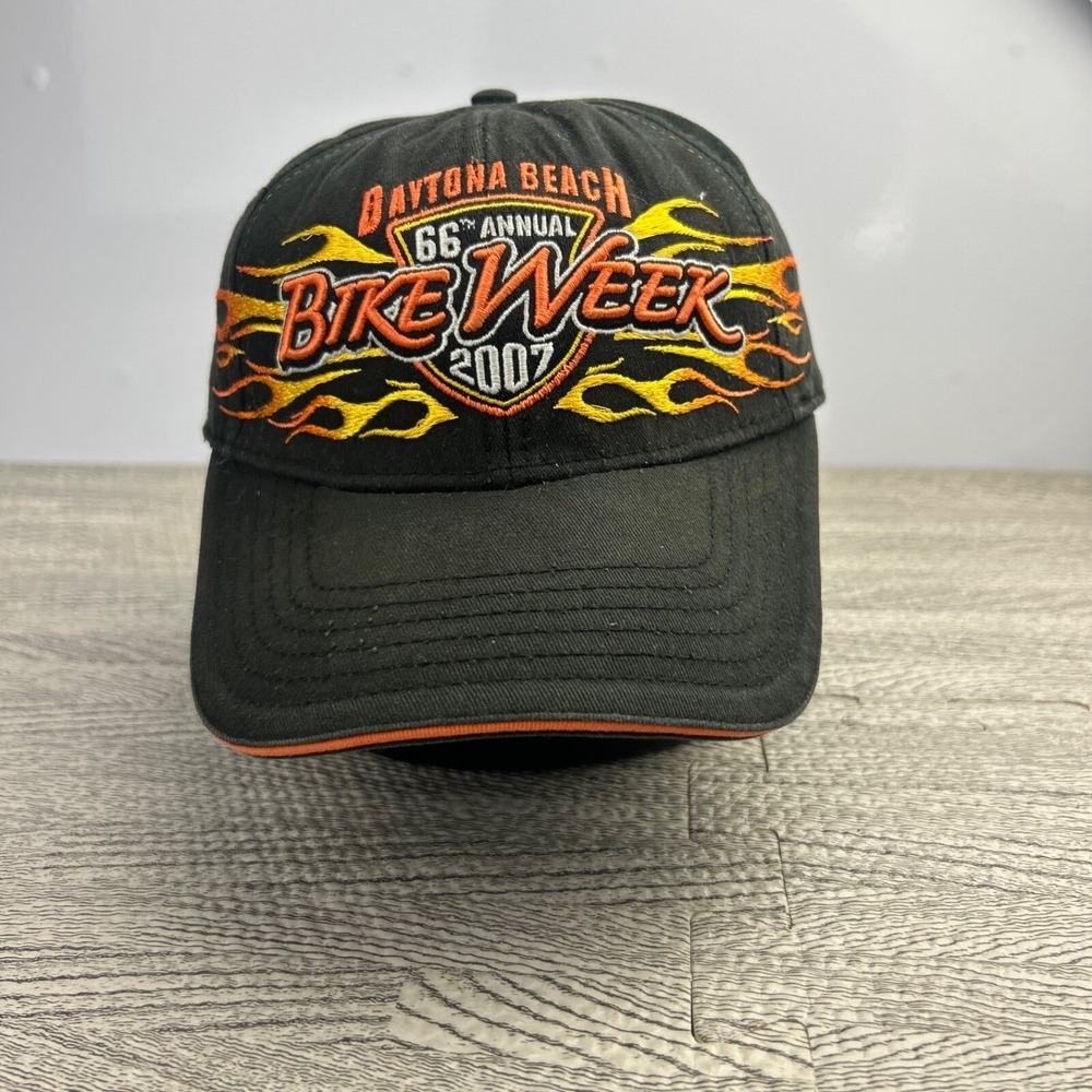 Vintage‎ 2007 Daytona Beach Bike Week Hat Cap Strap Back Adjustable Black Biker